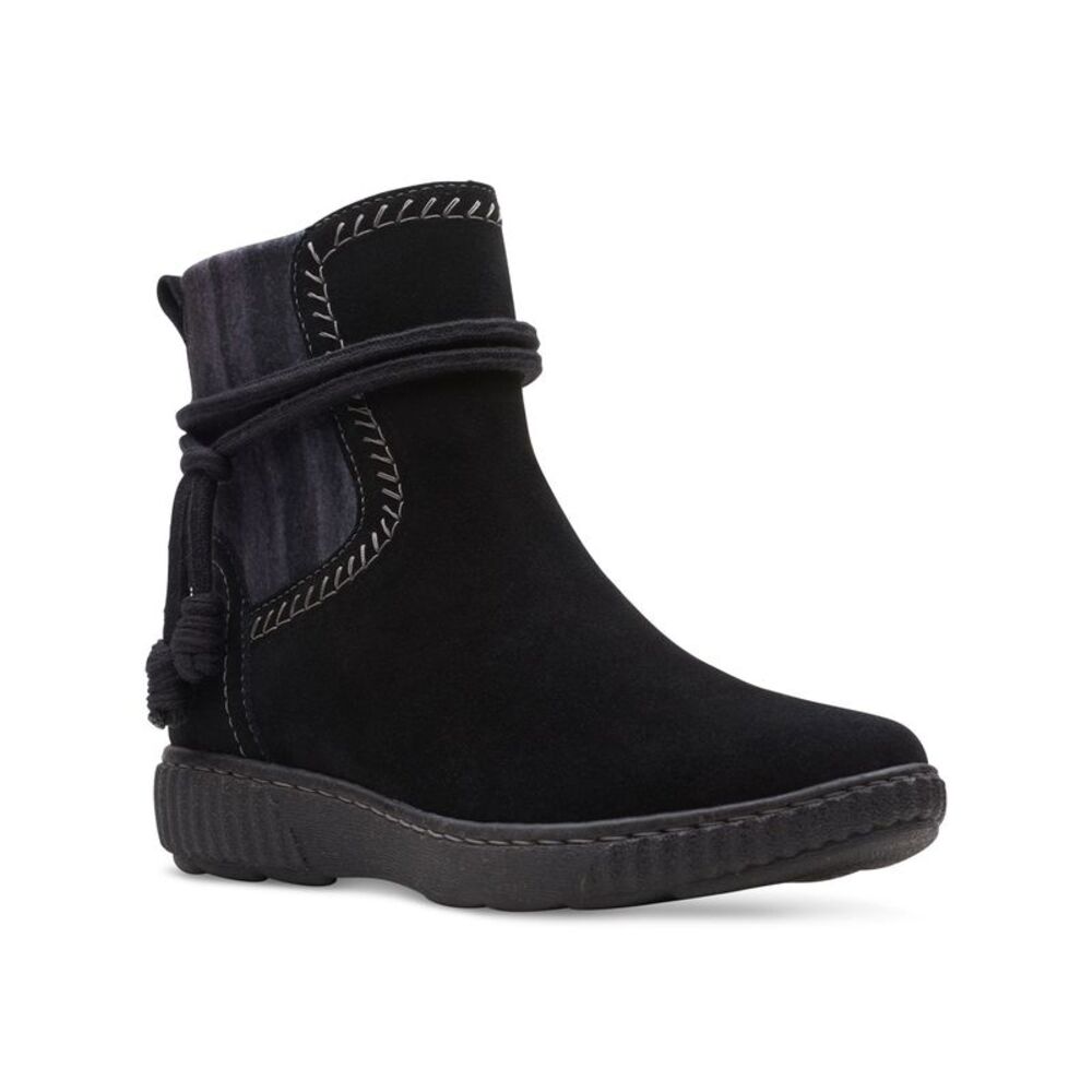 COLLECTION BY CLARKS Womens Black Wrap Lacing Caroline Lily Wedge Booties 5 M
